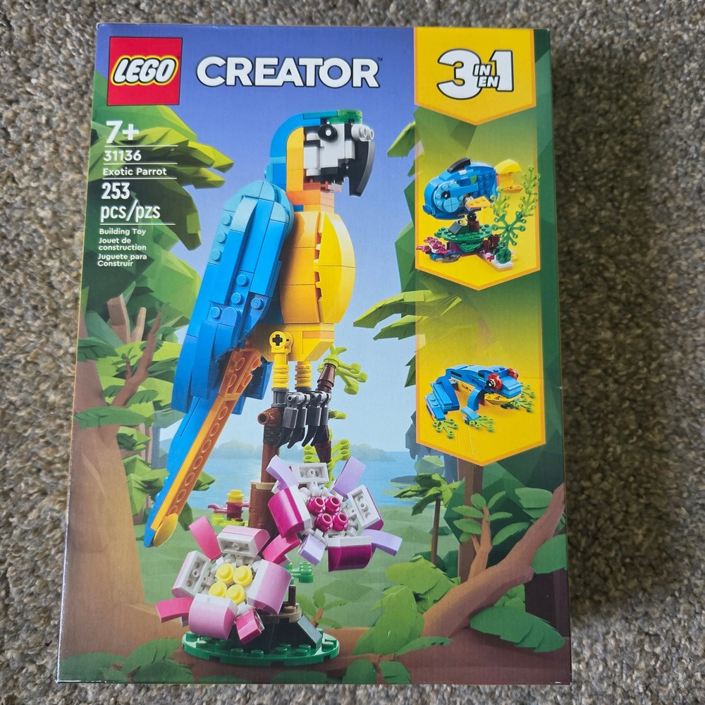 LEGO Creator 3in1 Exotic Parrot 31136 Building Toy Set 253 Pieces Blue Yellow